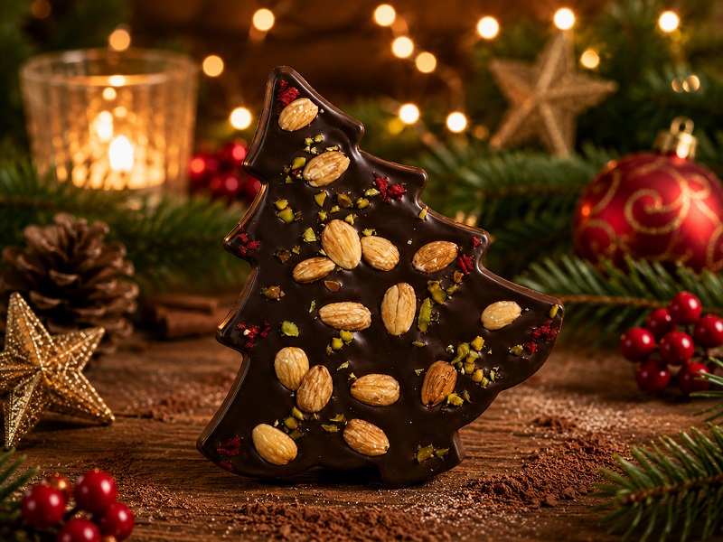 Tafelschokolade Weihnachtsbaum Zartbitter mit Mandeln